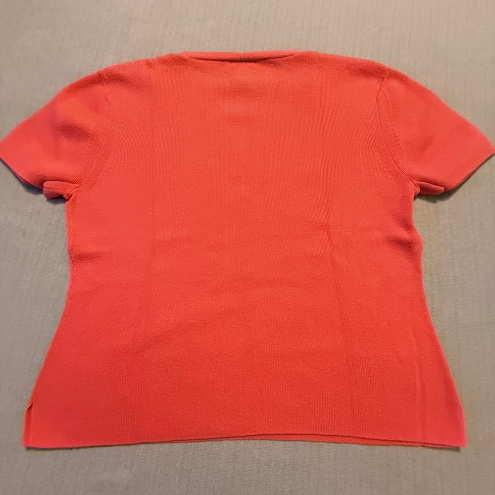 Womens Large V Neck Sweater Pink Rafaella 100% Cotton Short Sleeve Pullover - Picture 2 of 4